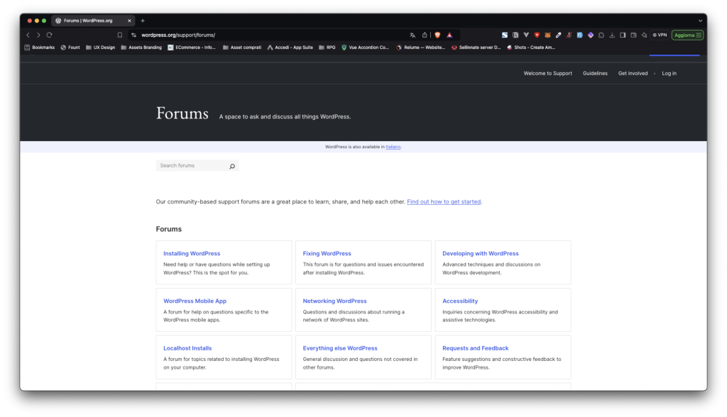 Il forum di supporto ufficiale di WordPress