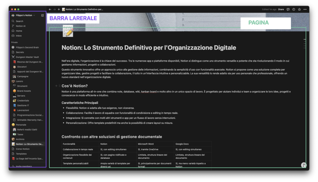 Divisione dell'interfaccia utente di Notion